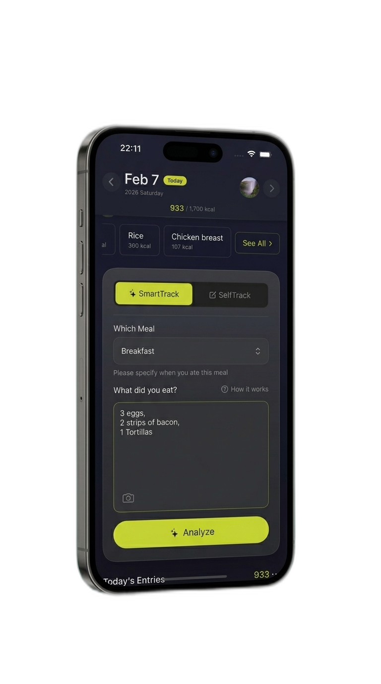 SmartTrack — type or photograph your food and The Fitt counts the macros